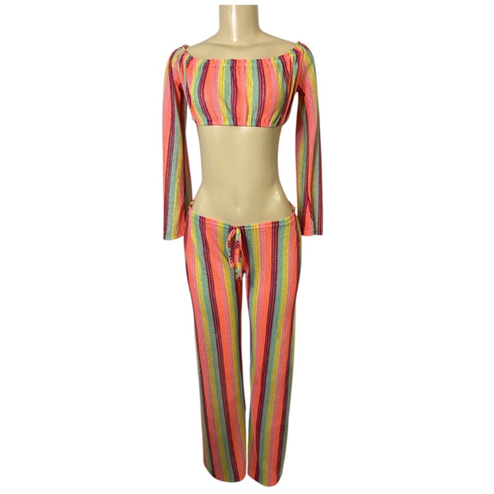 Luli Fama MUSE FEELS Tropicana Set Shoulder Top And Pants XS/Small Beach Resort